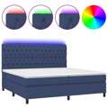 Cama Box Spring C/ Colchão e LED 200x200 cm Tecido Azul