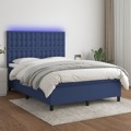 Cama Box Spring C/ Colchão e LED 140x190 cm Tecido Azul
