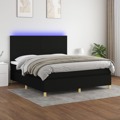 Cama Box Spring C/ Colchão e LED 180x200 cm Tecido Preto