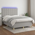 Cama Box Spring C/ Colchão e LED 140x200 cm Tecido Cinza-claro