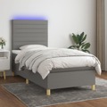 Cama Box Spring C/ Colchão e LED 90x190 cm Tecido Cinza-escuro