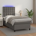 Cama Box Spring C/ Colchão/led 90x200 cm Couro Artificial Cinza