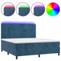 Cama Box Spring C/ Colchão/led 160x200 cm Veludo Azul-escuro