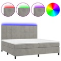 Cama Box Spring C/ Colchão/led 200x200 cm Veludo Cinzento-claro