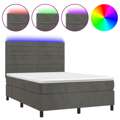 Cama Box Spring C/ Colchão/led 140x190cm Veludo Cinzento-escuro