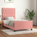 Estrutura de Cama C/ Cabeceira 90x190 cm Veludo Rosa