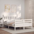 Estrutura de Cama com Cabeceira 140x200cm Madeira Maciça Branco