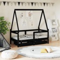 Estrutura Cama Infantil C/ Gavetas 70x140 cm Pinho Maciço Preto