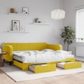 Sofá-cama com Gavetão e Gavetas 100x200 cm Veludo Amarelo