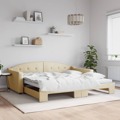 Sofá-cama com Gavetão 100x200 cm Tecido Cor Creme