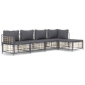 Conjunto Lounge de Jardim C/ Almofadões Vime Pe Antracite 5 pcs