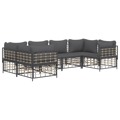 Conjunto Lounge de Jardim C/ Almofadões Vime Pe Antracite 6 pcs