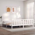 Estrutura de Cama com Cabeceira 200x200cm Madeira Maciça Branco