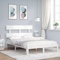 Estrutura de Cama com Cabeceira 140x200cm Madeira Maciça Branco