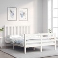 Estrutura de Cama com Cabeceira 140x200cm Madeira Maciça Branco