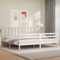 Estrutura de Cama com Cabeceira 200x200cm Madeira Maciça Branco