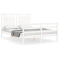 Estrutura de Cama com Cabeceira 140x190cm Madeira Maciça Branco