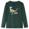 T-shirt Manga Comprida P/ Criança Estampa Dinossauro Verde-escuro 128