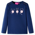 T-shirt Manga Comprida P/ Criança Estampa de Animais Azul-marinho 140