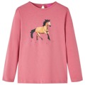 T-shirt Manga Comprida P/ Criança Estampa de Cavalo Rosa-velho 92