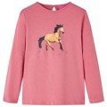 T-shirt Manga Comprida P/ Criança Estampa de Cavalo Rosa-velho 128