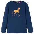T-shirt Manga Comprida P/ Criança C/ Estampa Cavalo Azul-marinho 140