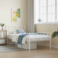 Estrutura de Cama com Cabeceira e Pés 107x203 cm Metal Branco