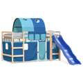 Cama Alta para Criança com Túnel 90x200 cm Pinho Maciço Azul