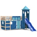 Cama Alta para Criança com Torre 90x200 cm Pinho Maciço Azul