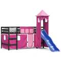 Cama Alta para Criança com Torre 90x200 cm Pinho Maciço Rosa
