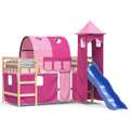 Cama Alta para Criança com Torre 90x190 cm Pinho Maciço Rosa