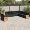 Conjunto Sofás de Jardim C/ Almofadões Vime Pe Preto 11 pcs