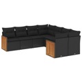 Conjunto Sofás de Jardim com Almofadões Vime Pe Preto 8 pcs