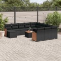 Conjunto de Sofás de Jardim com Almofadões Vime Pe Preto 13 pcs