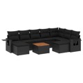 Conjunto Sofás de Jardim C/ Almofadões Vime Pe Preto 10 pcs