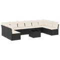 Conjunto Sofás de Jardim C/ Almofadões Vime Pe Preto 11 pcs