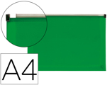 Carpeta Dossier A4 Cierre de Cremallera Verde Translúcido