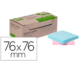 Bloco de Notas Adesivas Q-connect 76x76 mm 100% Papel Reciclado Cores Pastel Caixa de Cartão