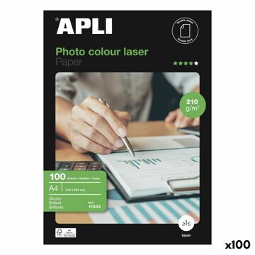 Papel Fotográfico Brilhante Apli Laser 100 Folhas Dupla Face A4 160 g/m2