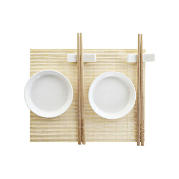 Conjunto de Sushi Dkd Home Decor Bambu Grés (7 Pcs) (28,8 X 19,8 X 3 cm)