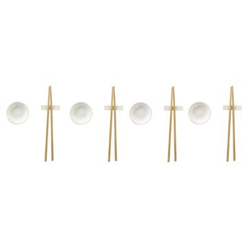 Conjunto de Sushi Dkd Home Decor Natural Branco Bambu Grés (27,3 X 20,3 X 2,5 cm)