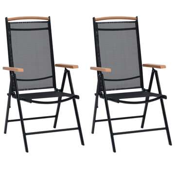 Cadeiras de Jardim Dobráveis Alumínio e Textilene Preto 2 pcs