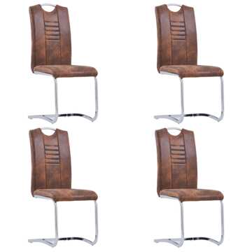 Cadeiras de Jantar Cantilever 4 pcs Camurça Artificial Castanho