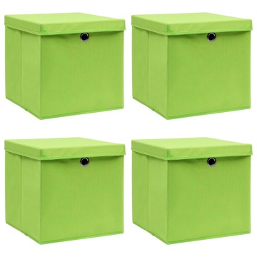 Caixas de Arrumação com Tampas 4 pcs 32x32x32 cm Tecido Verde