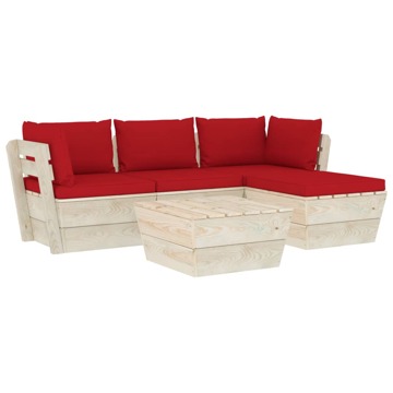 Conjunto Lounge de Paletes + Almofadões Madeira de Abeto 5 pcs