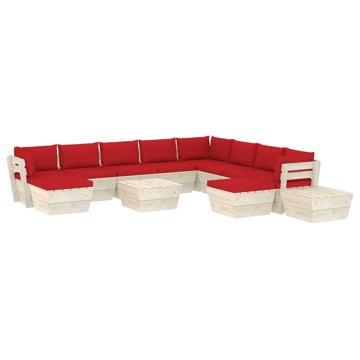 Conjunto Lounge de Paletes + Almofadões Madeira de Abeto 12 pcs