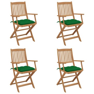 Cadeiras de Jardim Dobráveis C/ Almofadões 4 pcs Acácia Maciça