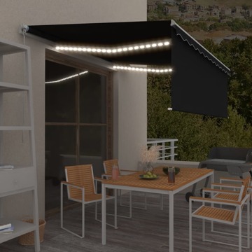 Toldo Retrátil Manual com Estore e Luzes LED 4x3 M Antracite