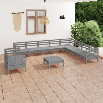 Conjunto Lounge de Jardim Pinho Maciço Cinzento 11 pcs