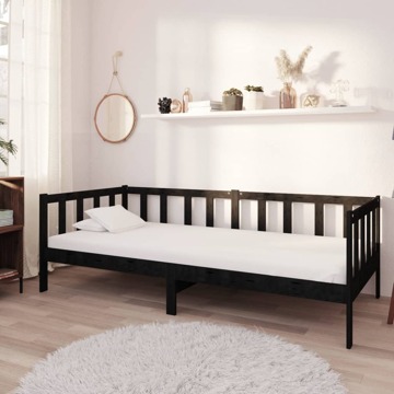 Sofá-cama com Colchão 90x200 cm Pinho Maciço Preto